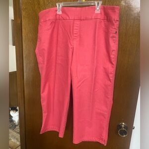 Coral color pull on capris with faux front pockets.  Size 16.  ChristopherBanks.